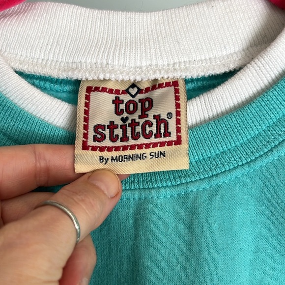 Vintage Top Stitch By Morning Sun XL Teal Fish Crew Neck Sweatshirt - Picture 3 of 5